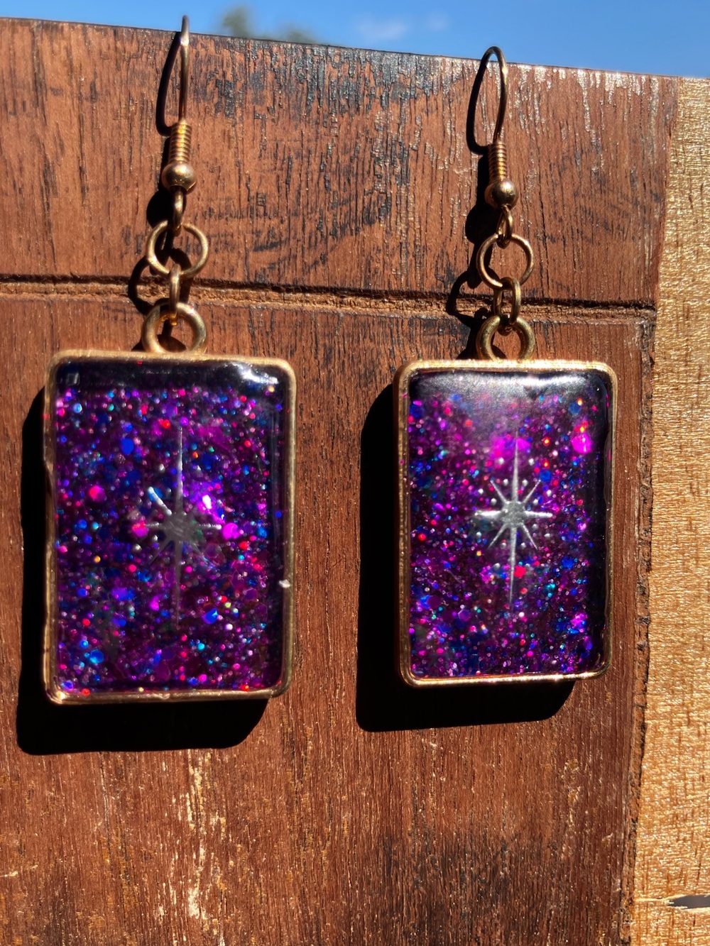 Purple Galaxy and North Star dangle earrings